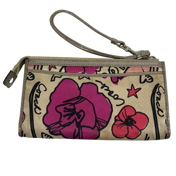 COACH Printed Graphic Poppy Full Zip Wristlet Clutch + Tag - Picture 3 of 13